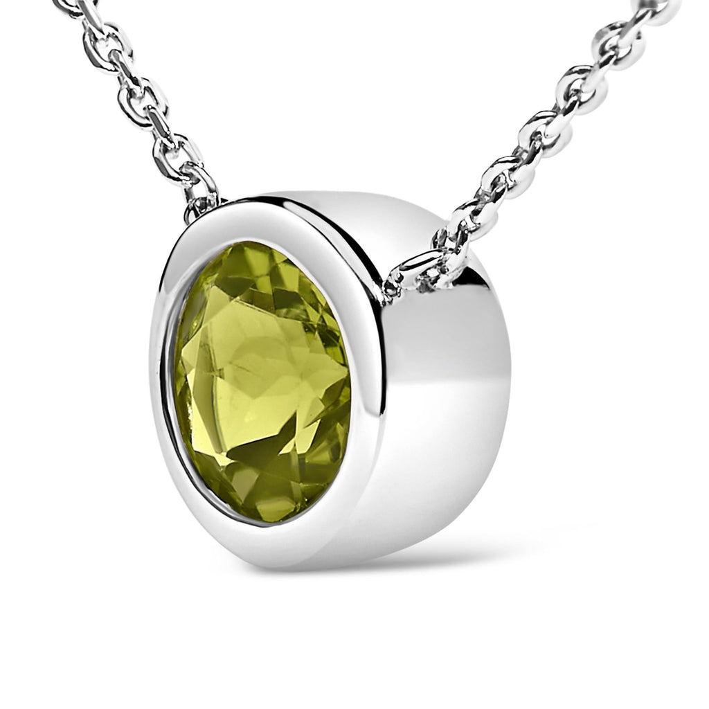 .925 Sterling Silver 7MM Bezel Set Created Gemstone Pendant Necklace - 18" Inches