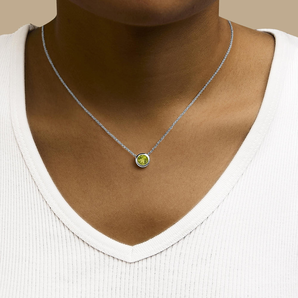 .925 Sterling Silver 7MM Bezel Set Created Gemstone Pendant Necklace - 18" Inches