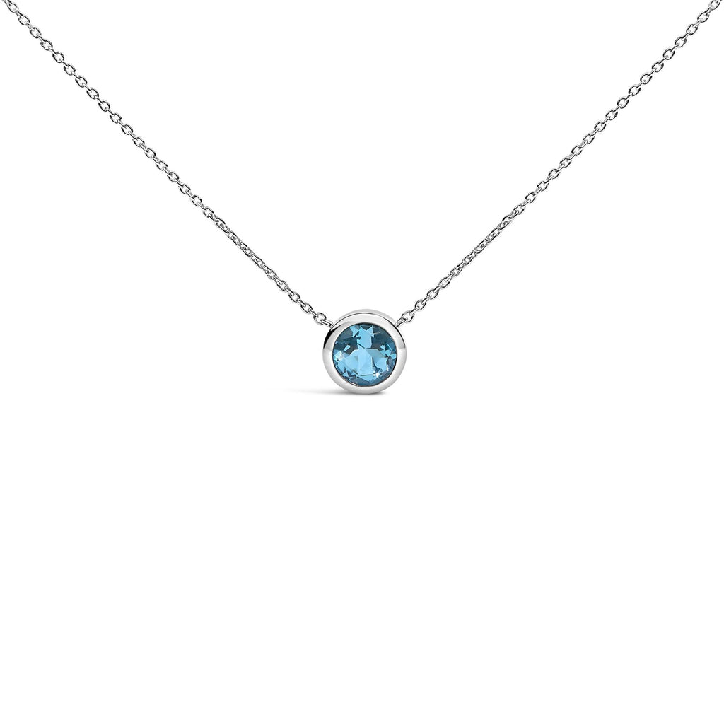 .925 Sterling Silver 7MM Bezel Set Created Gemstone Pendant Necklace - 18" Inches