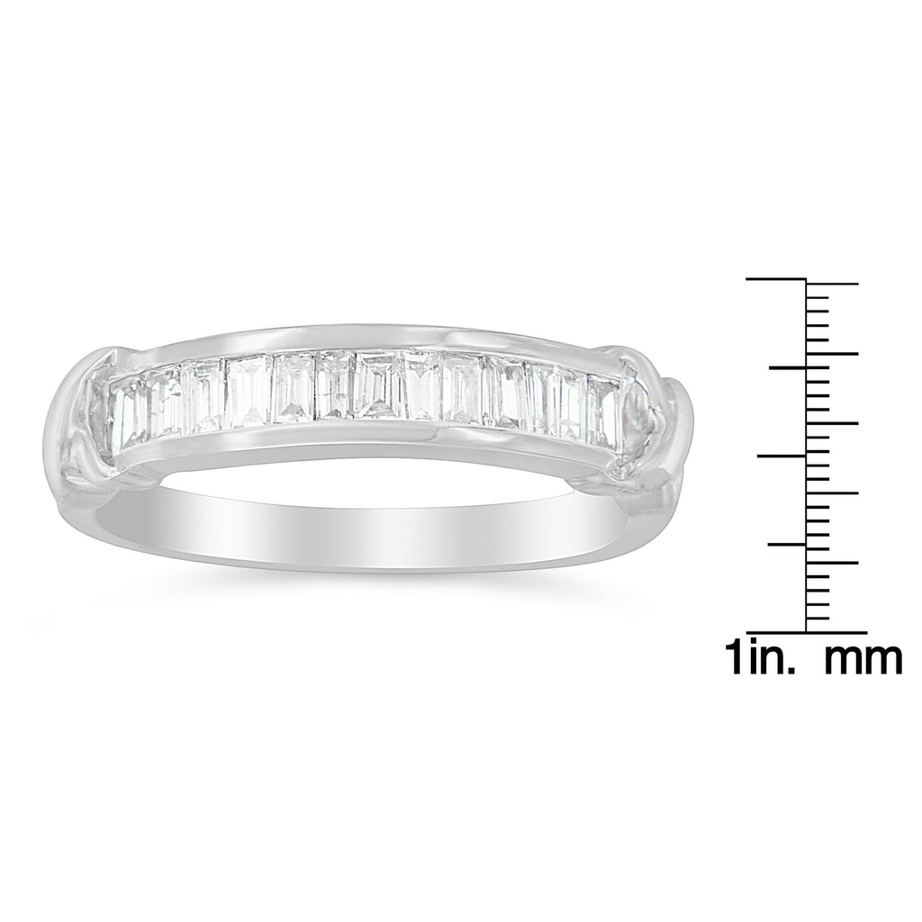 .925 Sterling Silver 1/2 Cttw Baguette Cut Diamond Channel Set X-Station Wedding Ring (H-I Color, I1-I2 Clarity)