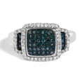 Black Rhodium Plated .925 Sterling Silver 1/2 Cttw White & Blue Diamond Square Halo Cocktail Ring (Fancy Blue & H-I Color, I2-I3 Clarity)