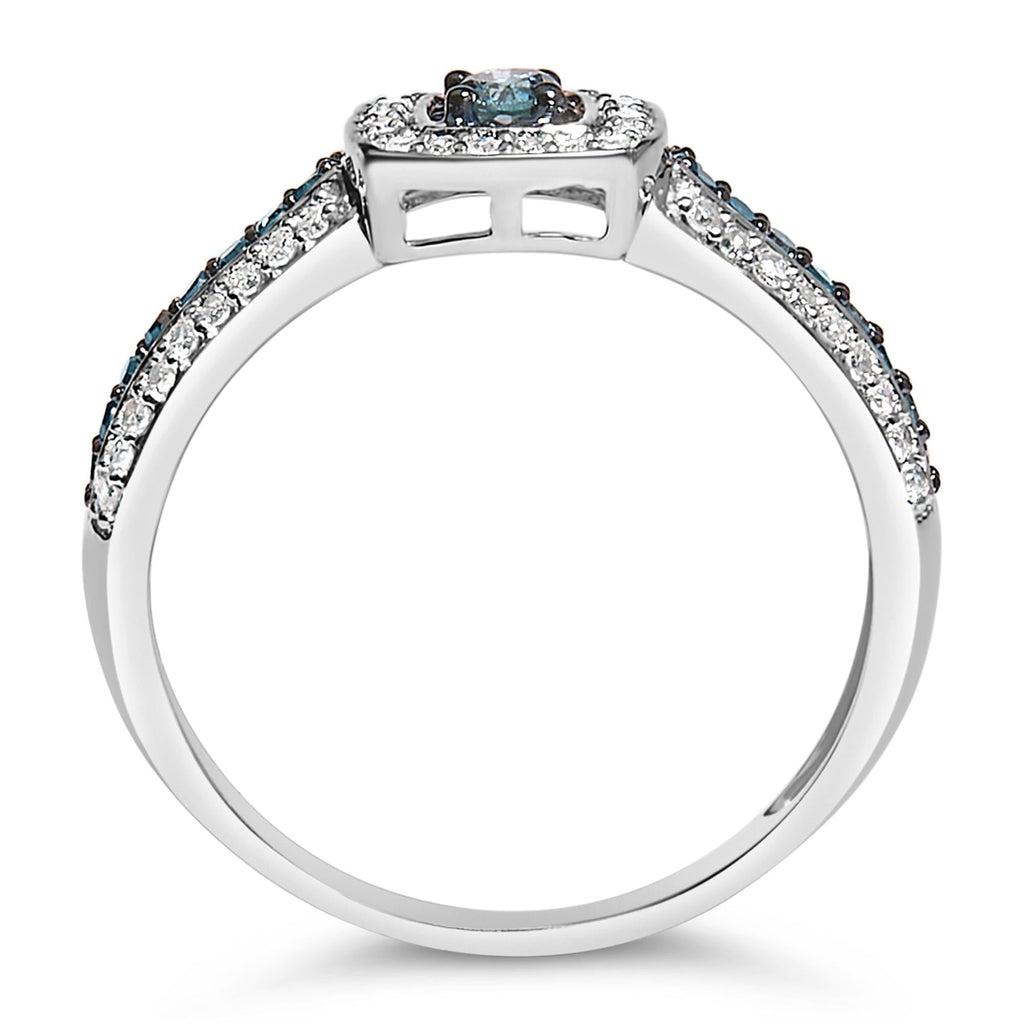 .925 Sterling Silver Treated Blue Miracle-Set Diamond Engagement Ring (1/2 Cttw, J-K Color, I1-I2 Clarity)