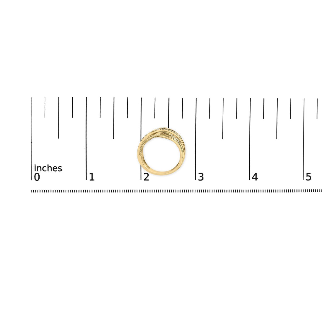 10K Yellow Gold Plated .925 Sterling Silver 1/10 Cttw Diamond Multi Row Crossover Ring Band (I-J Color, I1-I2 Clarity)