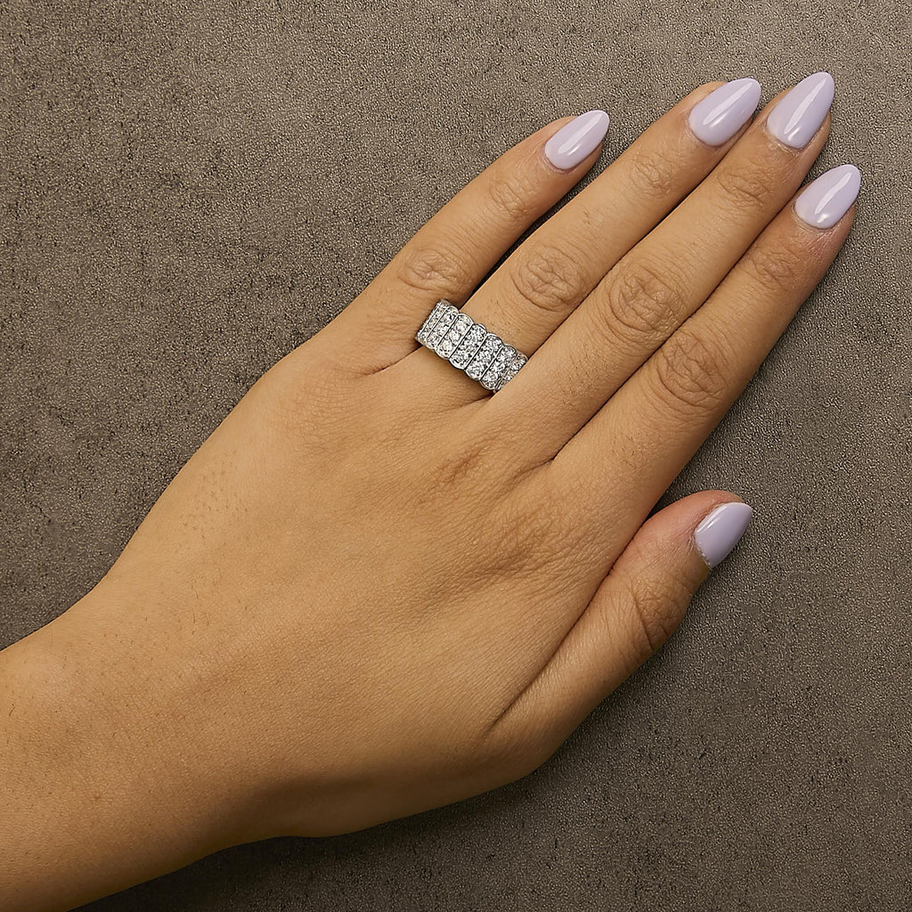 .925 Sterling Silver 1 1/2 Cttw Lab Grown Diamond 11 Row Band Ring (F-G Color, VS1-VS2 Clarity)