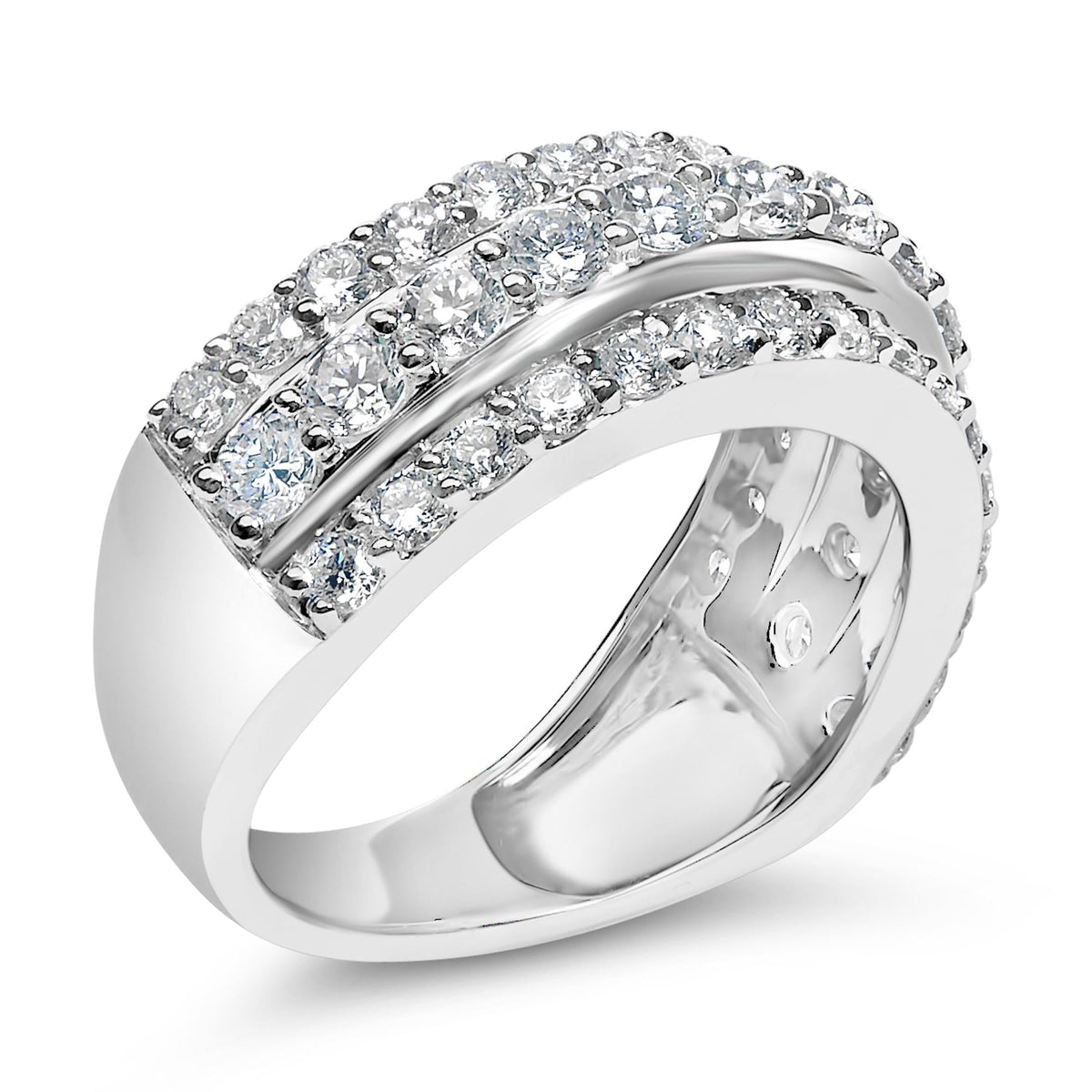 .925 Sterling Silver 2.0 Cttw Lab Grown Diamond 3 Row Band Ring (F-G Color, VS1-VS2 Clarity