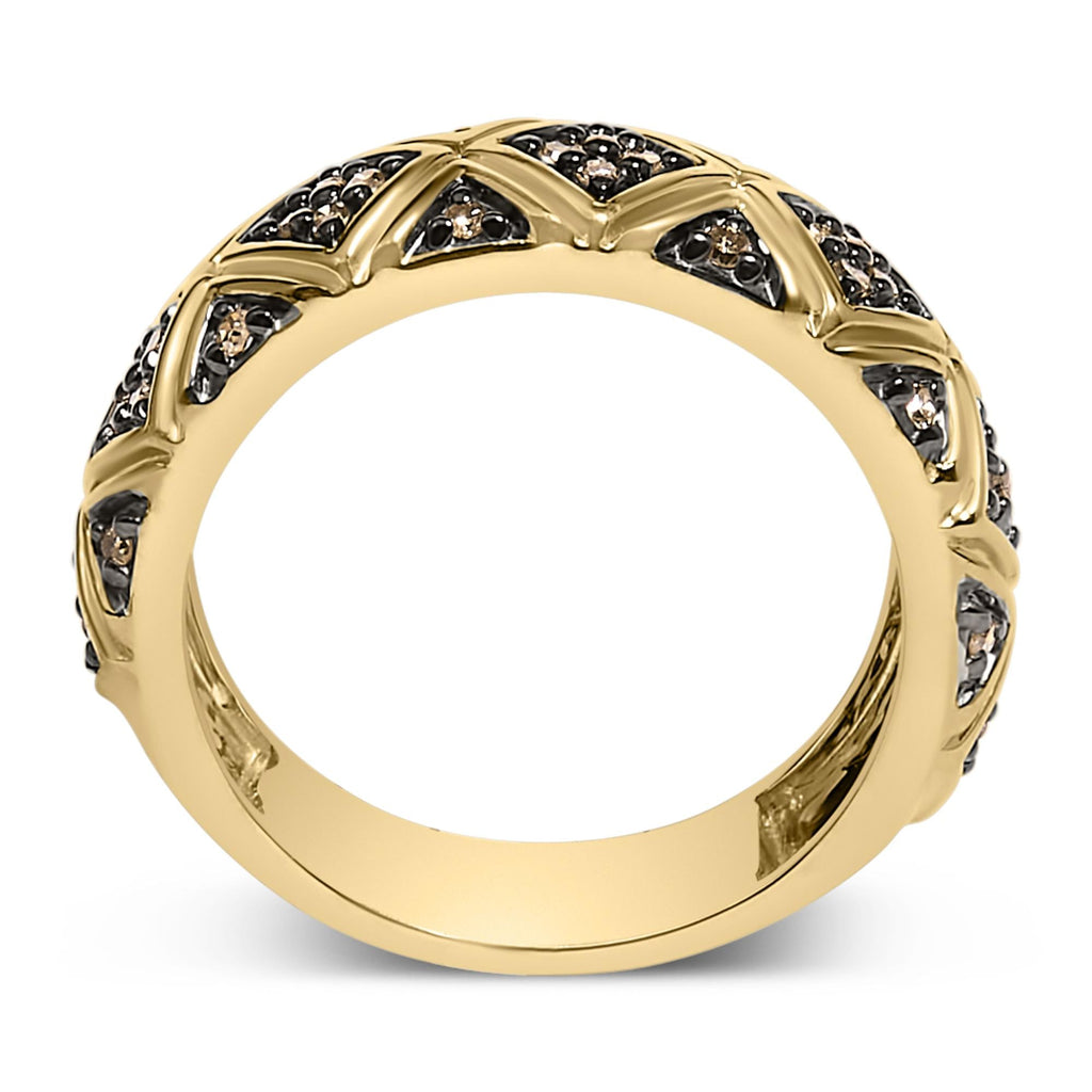 10K Yellow Gold Plated .925 Sterling Silver 3/8 Cttw Champagne Diamond Geometric Style Band Ring