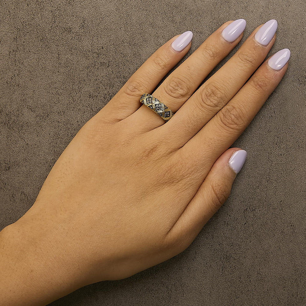 10K Yellow Gold Plated .925 Sterling Silver 3/8 Cttw Champagne Diamond Geometric Style Band Ring