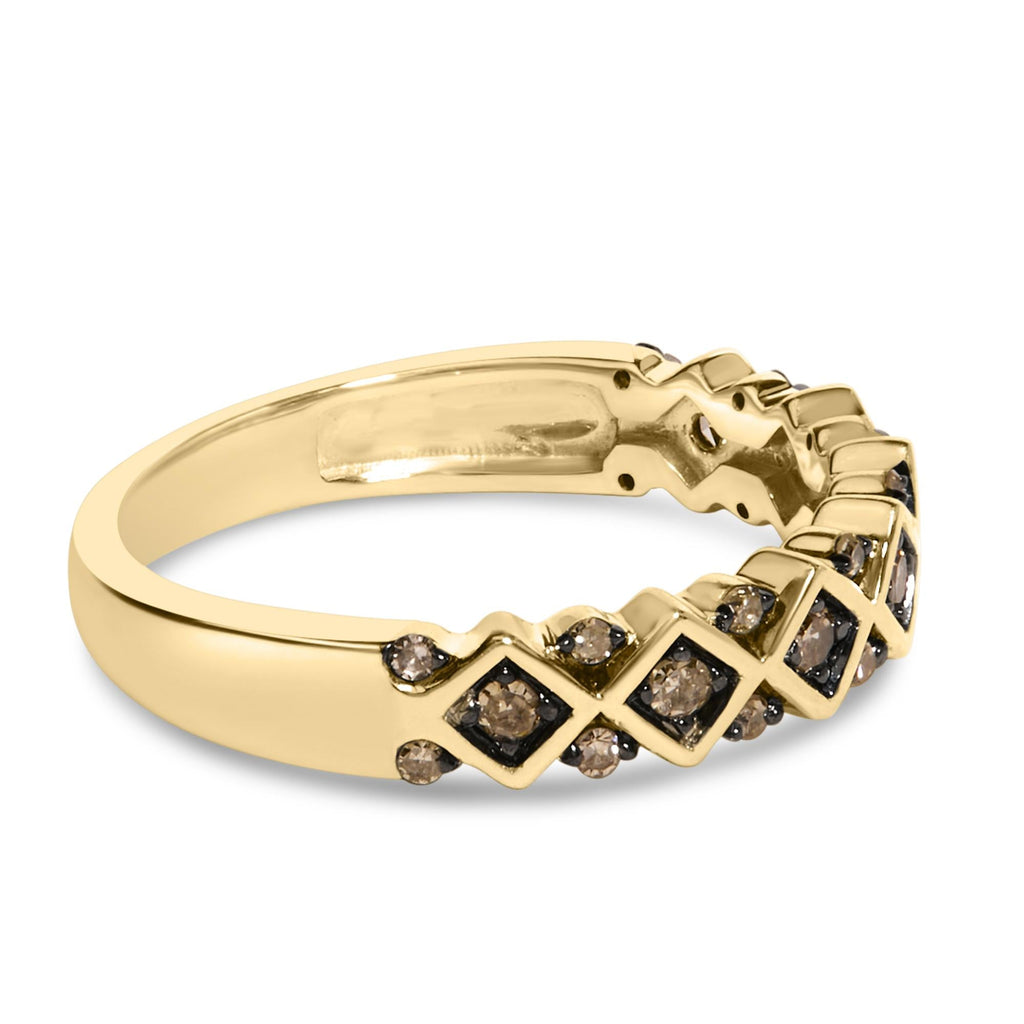 10K Yellow Gold Plated .925 Sterling Silver 1/4 Cttw Champagne Diamond Geometric Band Ring