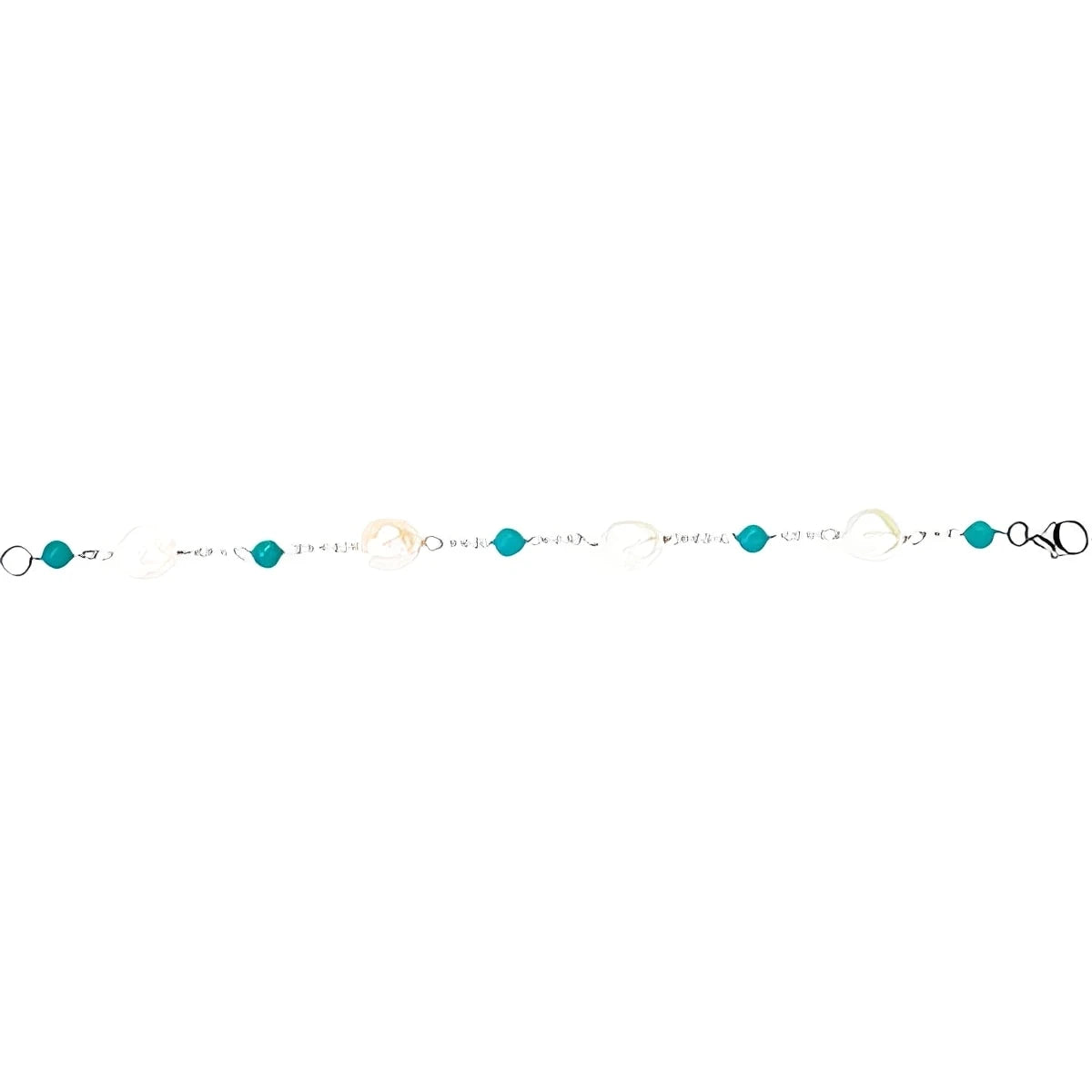 Sterling Silver Cultured White Freshwater Pearl & Natural Turquoise Station 7 1/2" Bracelet