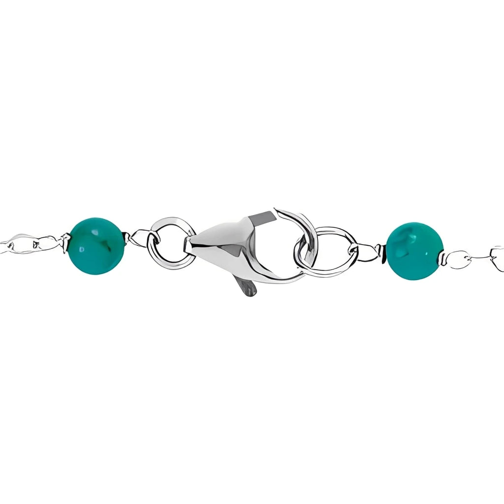 Sterling Silver Cultured White Freshwater Pearl & Natural Turquoise Station 7 1/2" Bracelet
