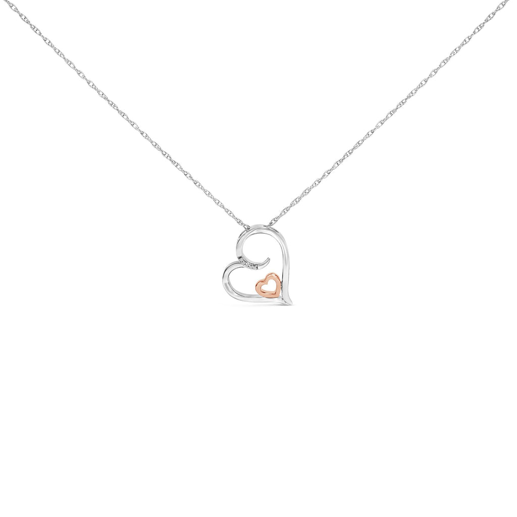 14K Rose Gold Plated Sterling Silver Diamond Accent Heart Pendant Necklace
