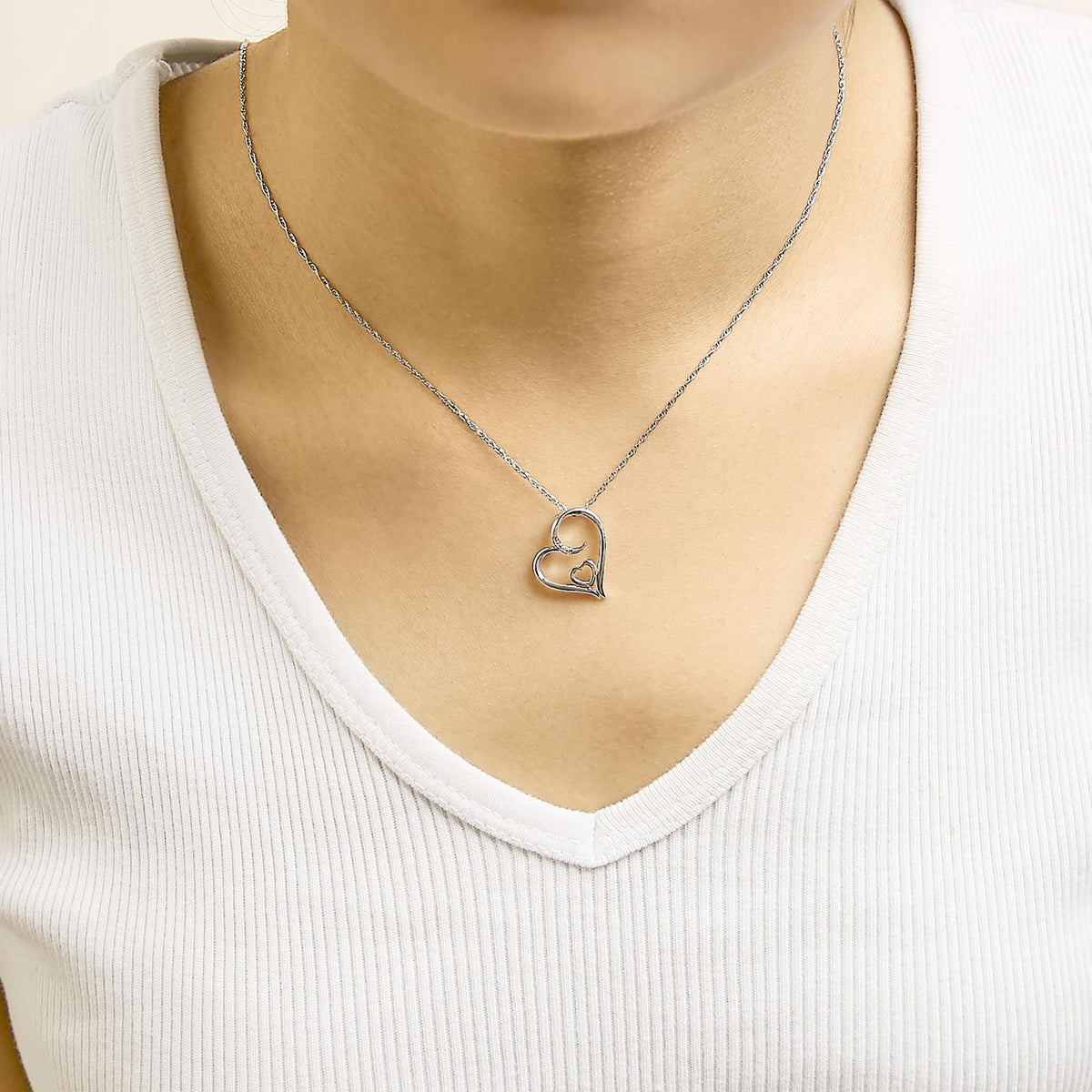14K Rose Gold Plated Sterling Silver Diamond Accent Heart Pendant Necklace