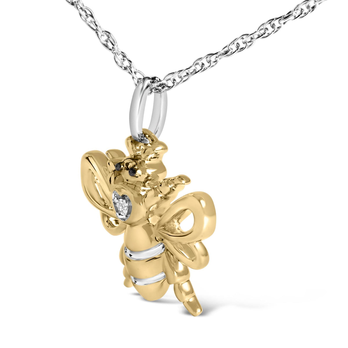 14K Yellow Gold Plated Sterling Silver Diamond Accent Bee Pendant Necklace