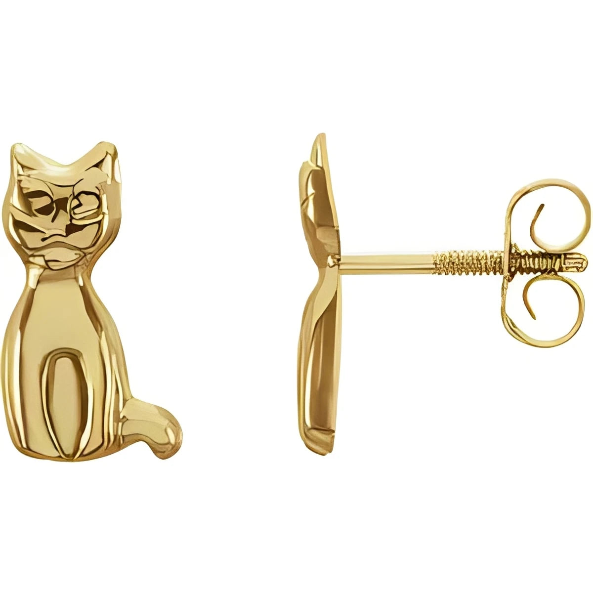 14K Yellow Gold Youth Cat Earrings