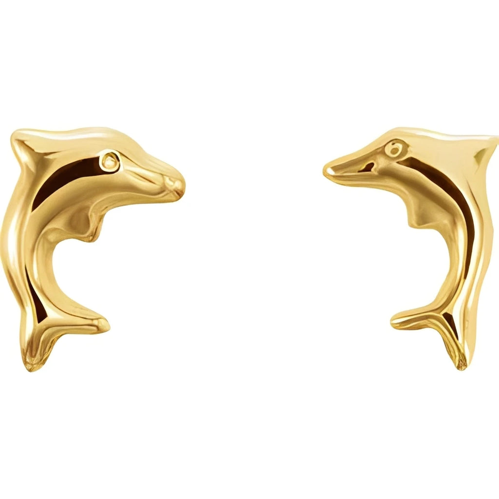 14K Yellow Gold Youth Dolphin Earrings