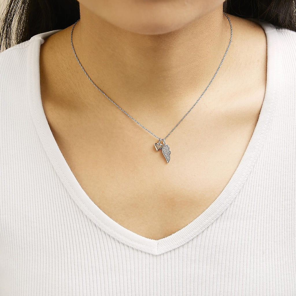 14K Rose Gold Plated Sterling Silver 1/10 Cttw Diamond Heart & Wing Pendant Necklace
