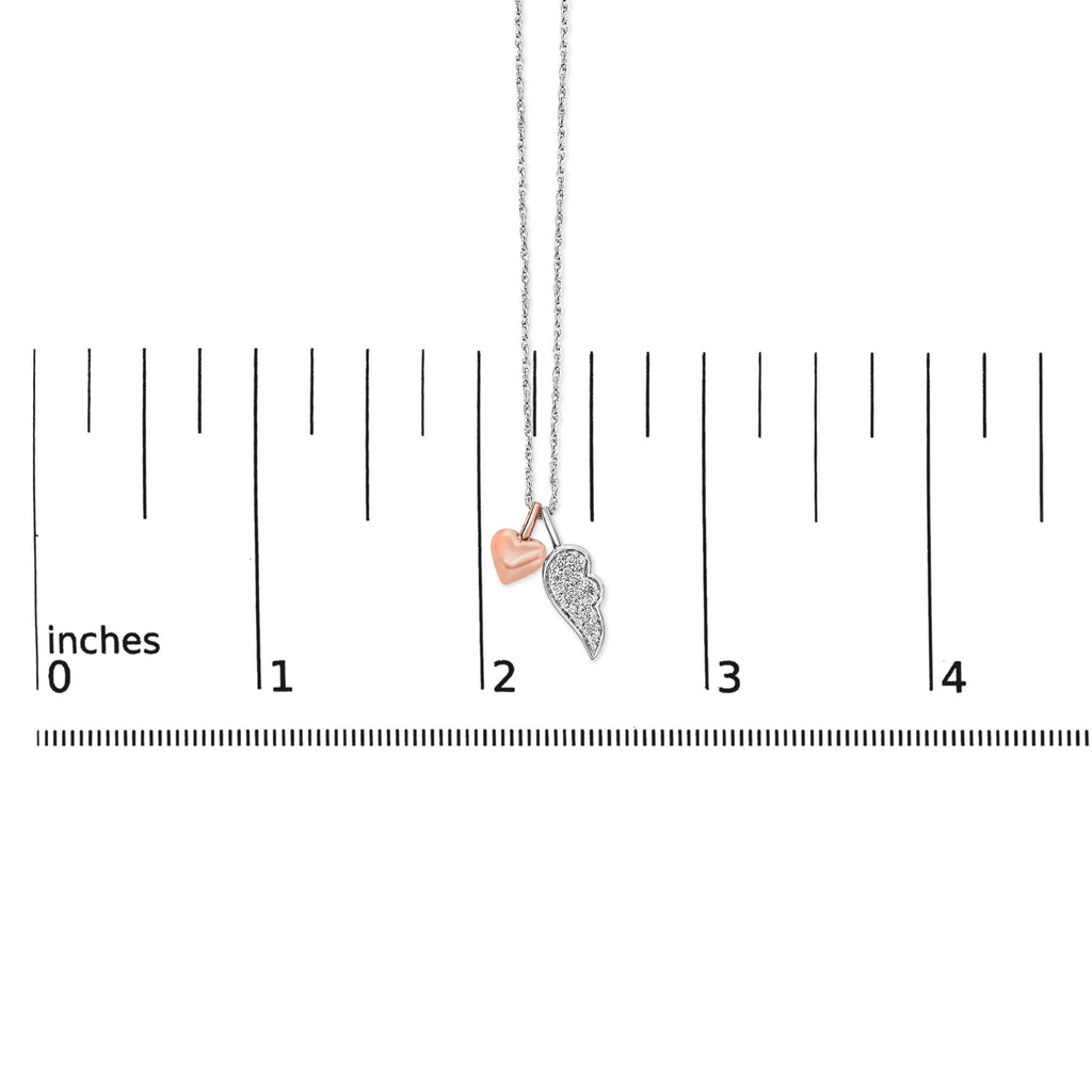 14K Rose Gold Plated Sterling Silver 1/10 Cttw Diamond Heart & Wing Pendant Necklace