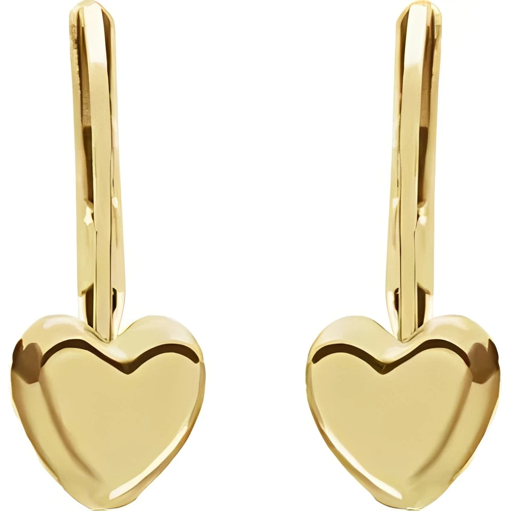 14K Yellow Gold Imitation White Cubic Zirconia Youth Heart Earrings