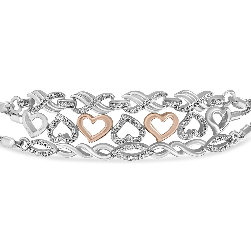 Sterling Silver Diamond Accent 3 Piece Adjustable Bolo Bracelet Set