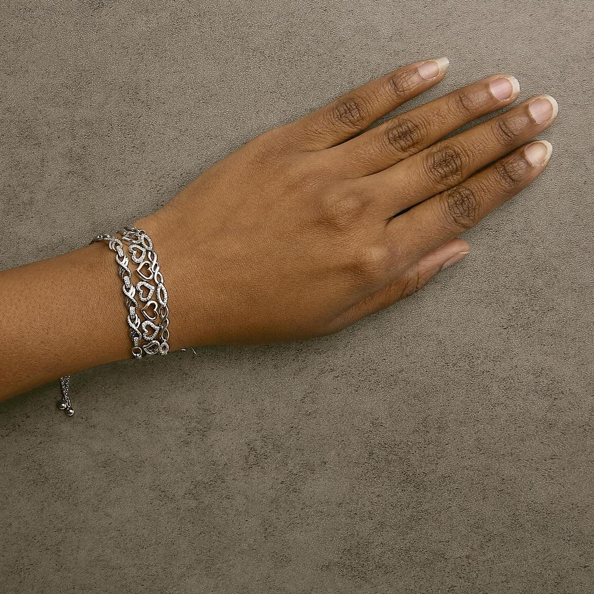 Sterling Silver Diamond Accent 3 Piece Adjustable Bolo Bracelet Set