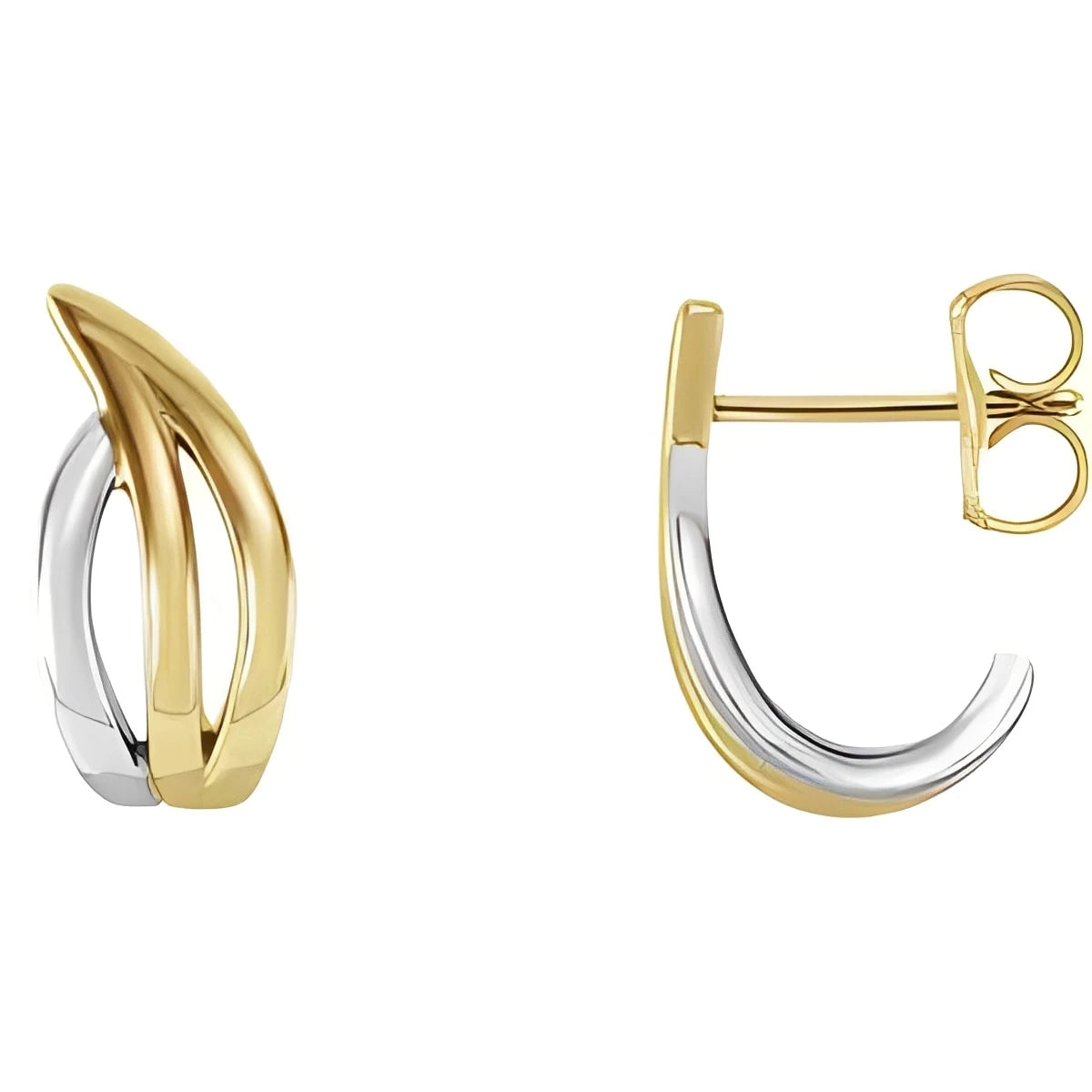 14K Yellow/White Gold Freeform J-Hoop Earrings