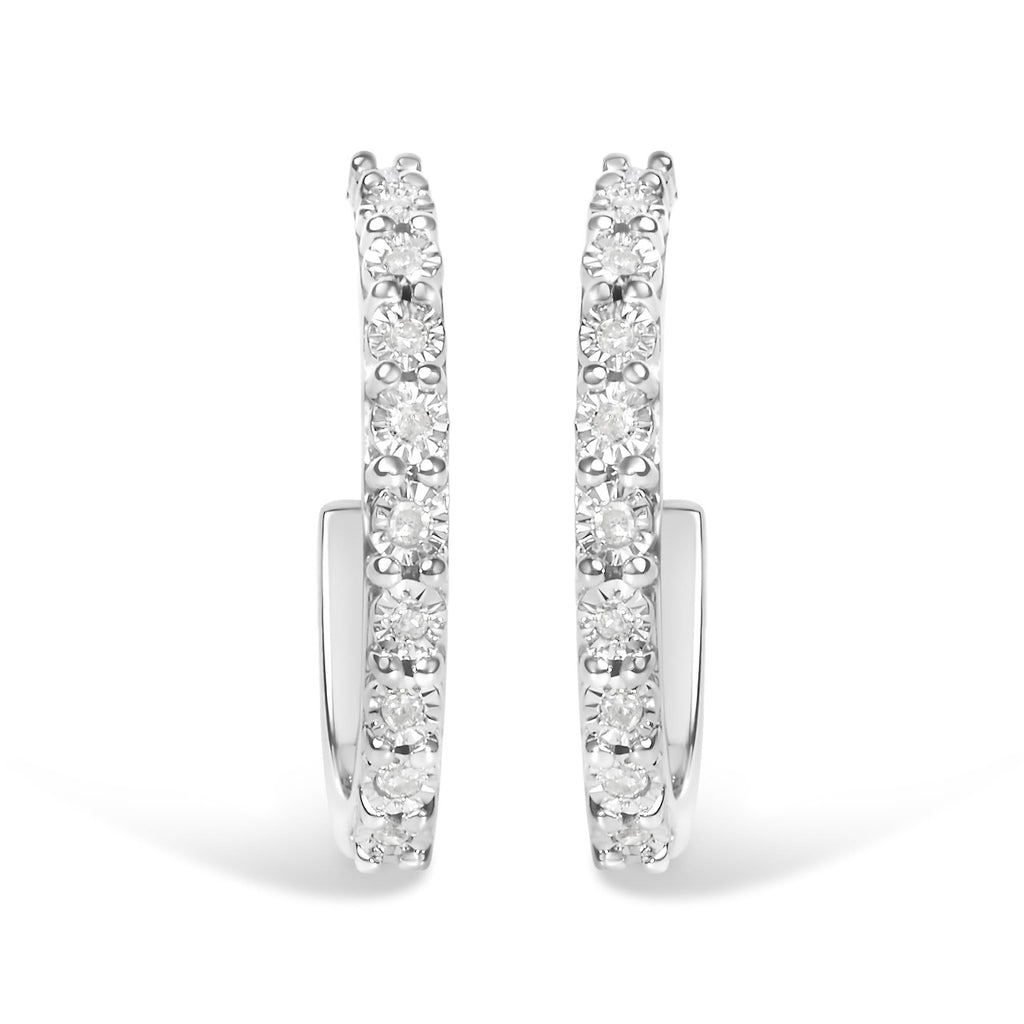 .925 Sterling Silver 1/10 Cttw Diamond Miracle Set J-Hoop Earring (I-J Color, I3 Clarity)