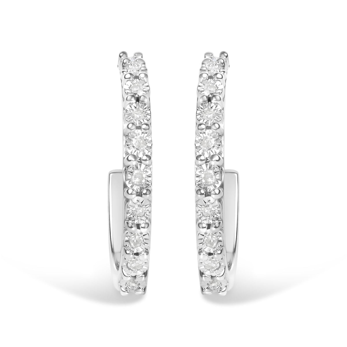 .925 Sterling Silver 1/10 Cttw Diamond Miracle Set J-Hoop Earring (I-J Color, I3 Clarity)