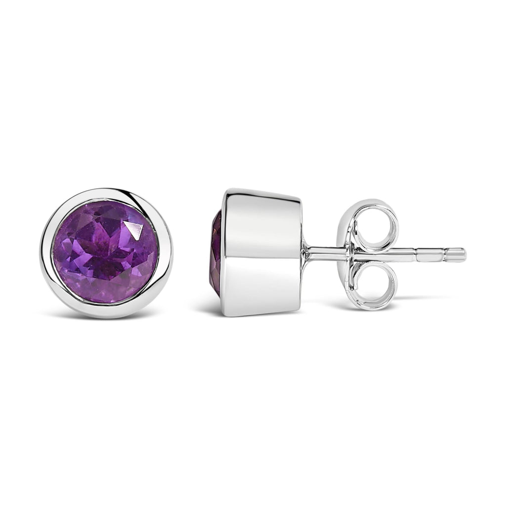.925 Sterling Silver 6MM Bezel Set Created Gemstone Solitaire Stud Earrings