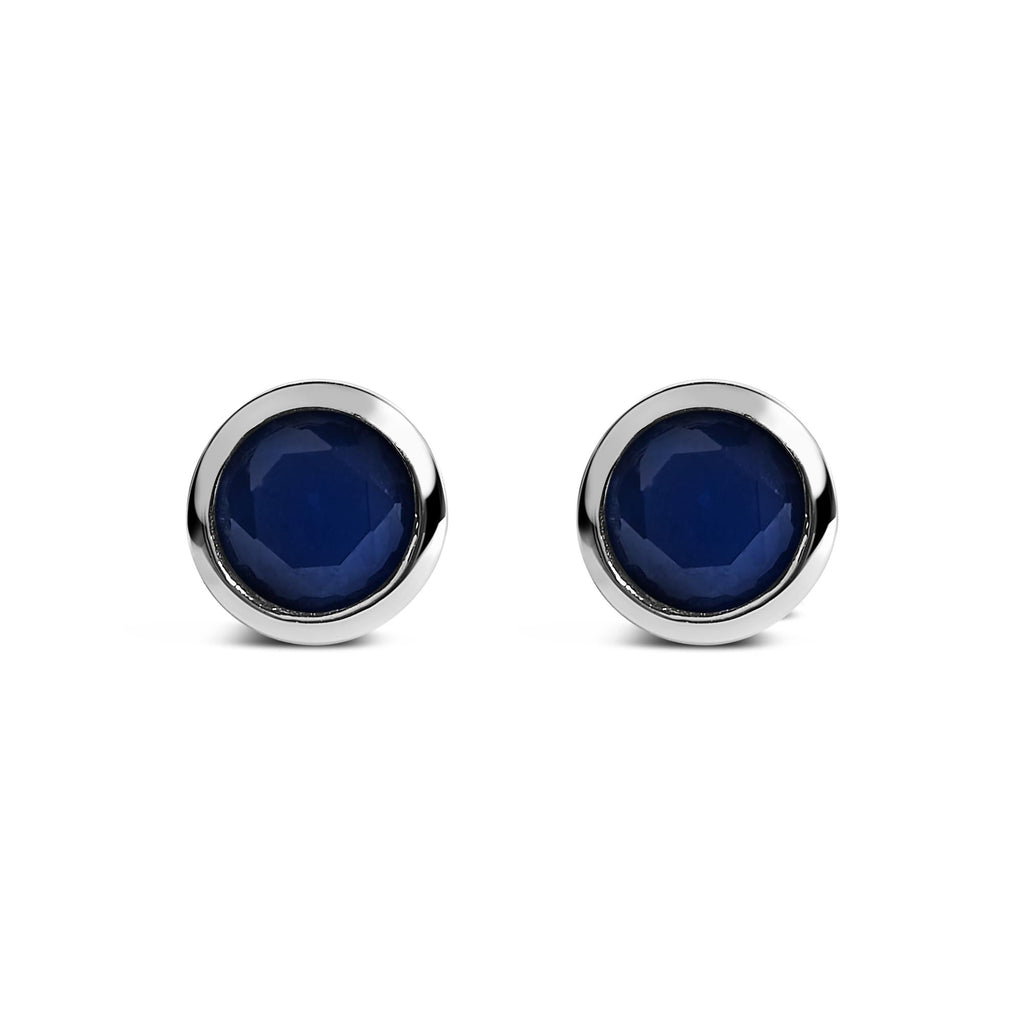 .925 Sterling Silver 6MM Bezel Set Created Gemstone Solitaire Stud Earrings