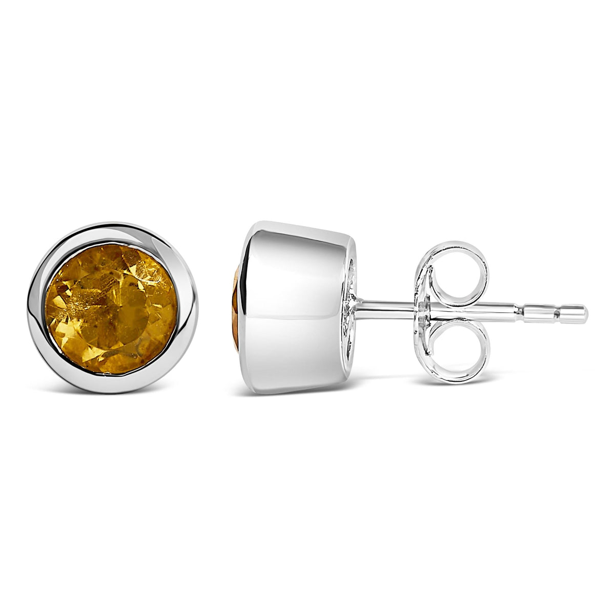 .925 Sterling Silver 6MM Bezel Set Created Gemstone Solitaire Stud Earrings