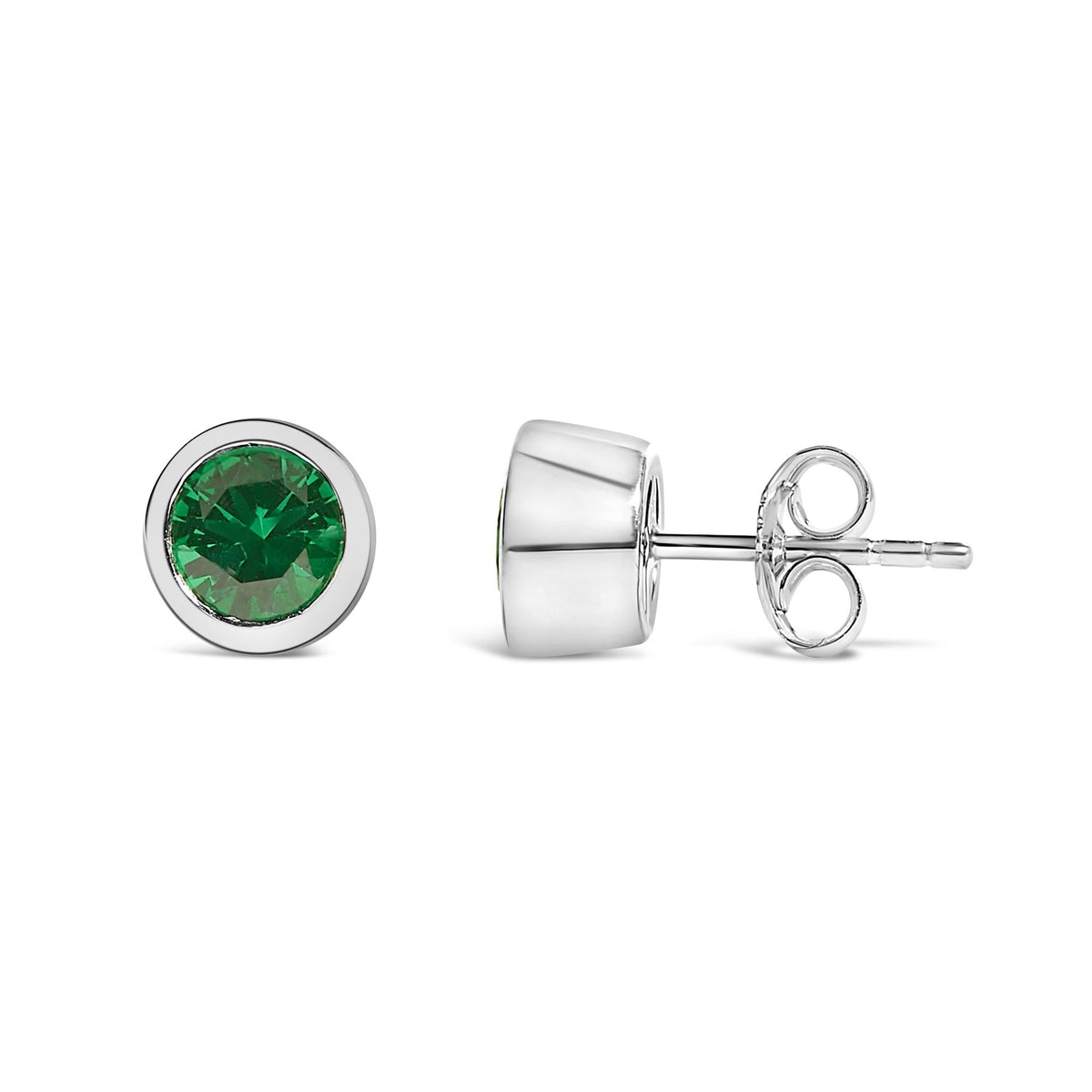 .925 Sterling Silver 6MM Bezel Set Created Gemstone Solitaire Stud Earrings