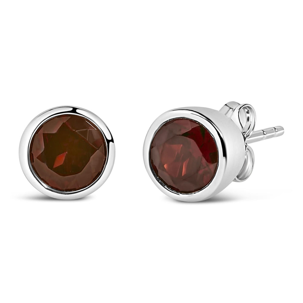 .925 Sterling Silver 6MM Bezel Set Created Gemstone Solitaire Stud Earrings