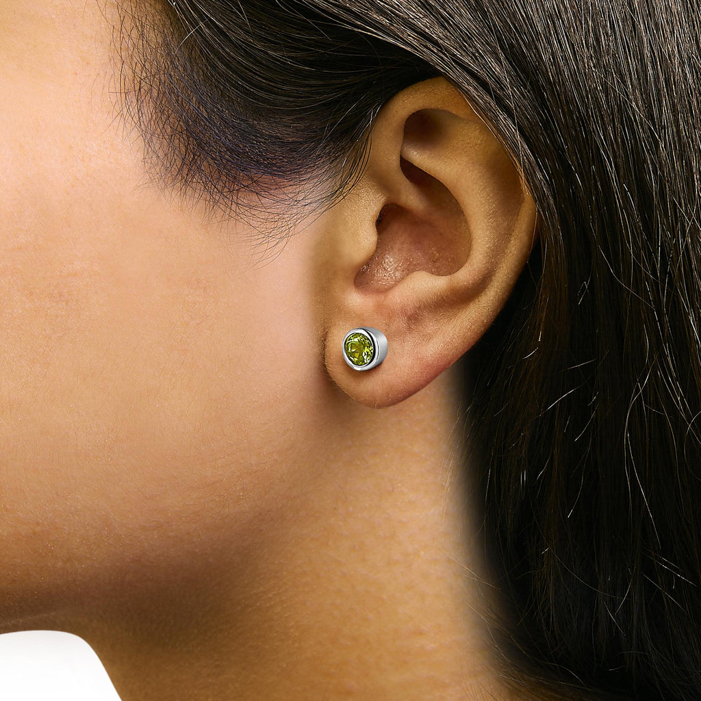 .925 Sterling Silver 6MM Bezel Set Created Gemstone Solitaire Stud Earrings