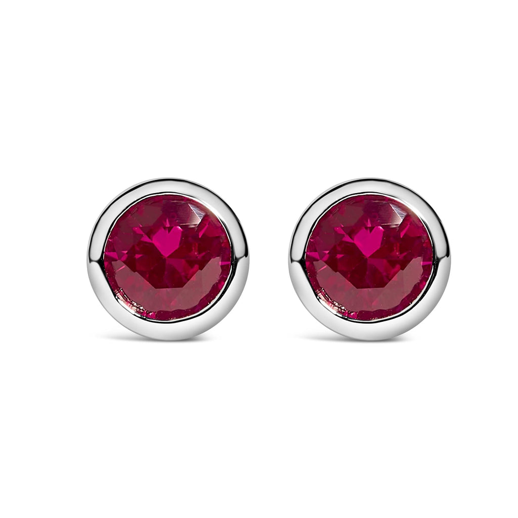 .925 Sterling Silver 6MM Bezel Set Created Gemstone Solitaire Stud Earrings