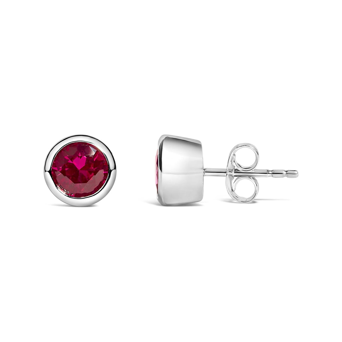 .925 Sterling Silver 6MM Bezel Set Created Gemstone Solitaire Stud Earrings