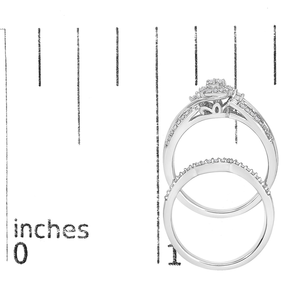 .925 Sterling Silver 1/3 Cttw Composite Diamond Frame Bypass Bridal Set Ring and Band (I-J Color, I2-I3 Clarity)