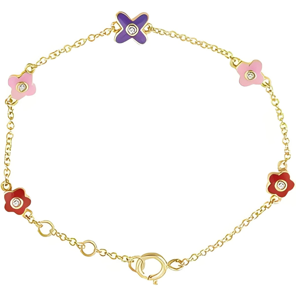 10K Yellow Gold .04 CTW Natural Diamond Youth Flower 5-7" Bracelet