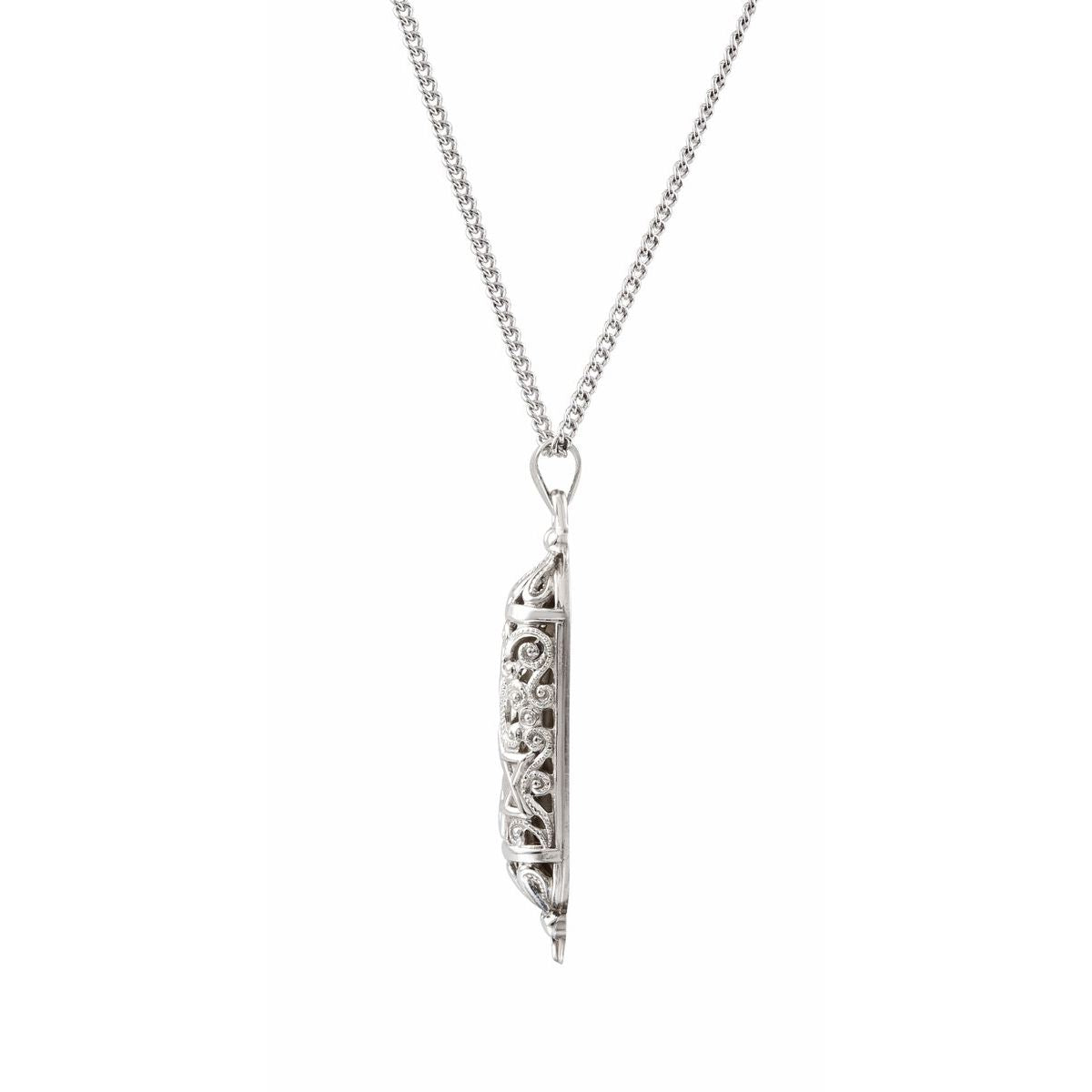 Sterling Silver 36x9 mm Mezuzah 18" Necklace with Parchment