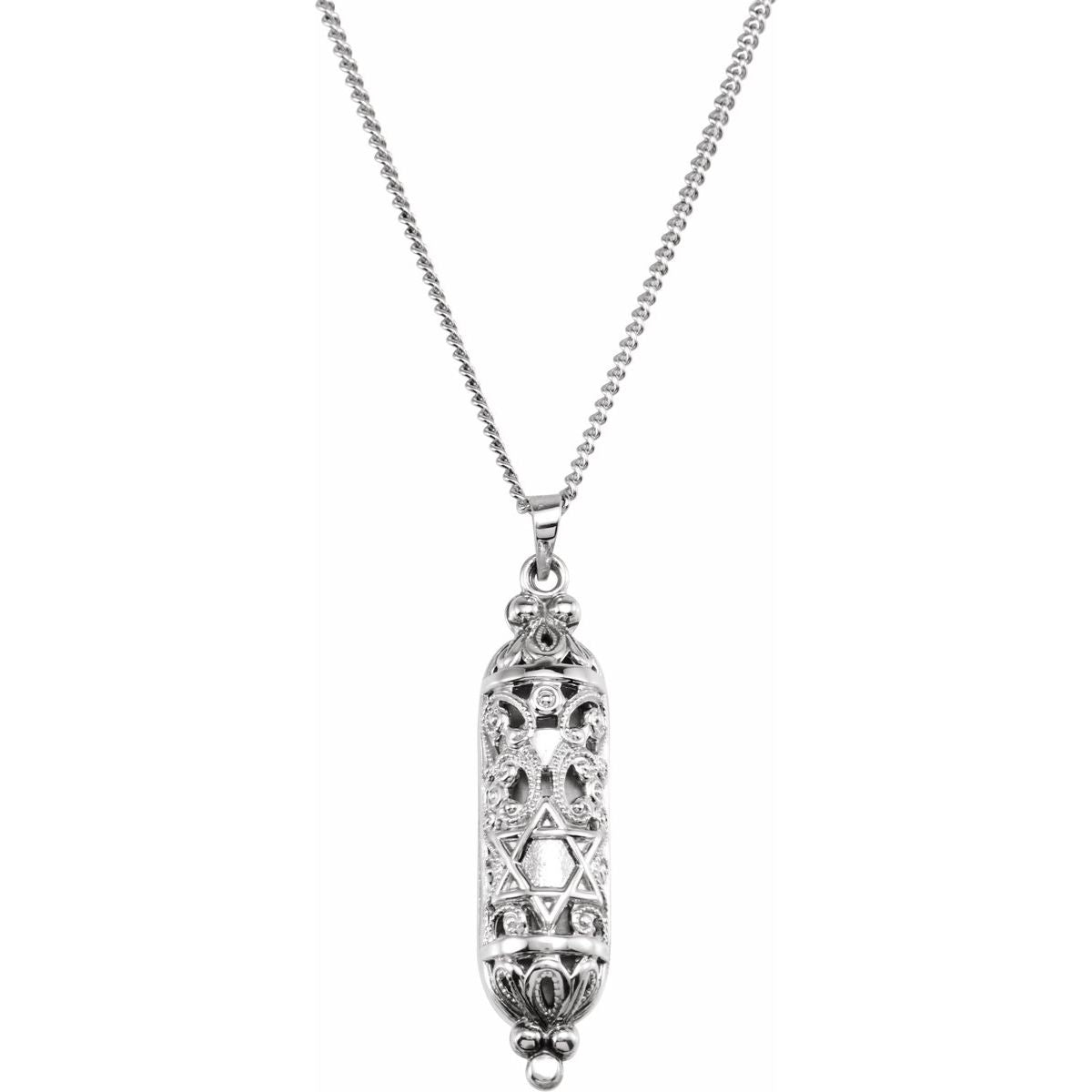 Sterling Silver 36x9 mm Mezuzah 18" Necklace with Parchment