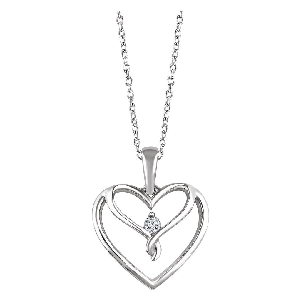 Sterling Silver .05 CT Natural Diamond Heart 16-18" Necklace
