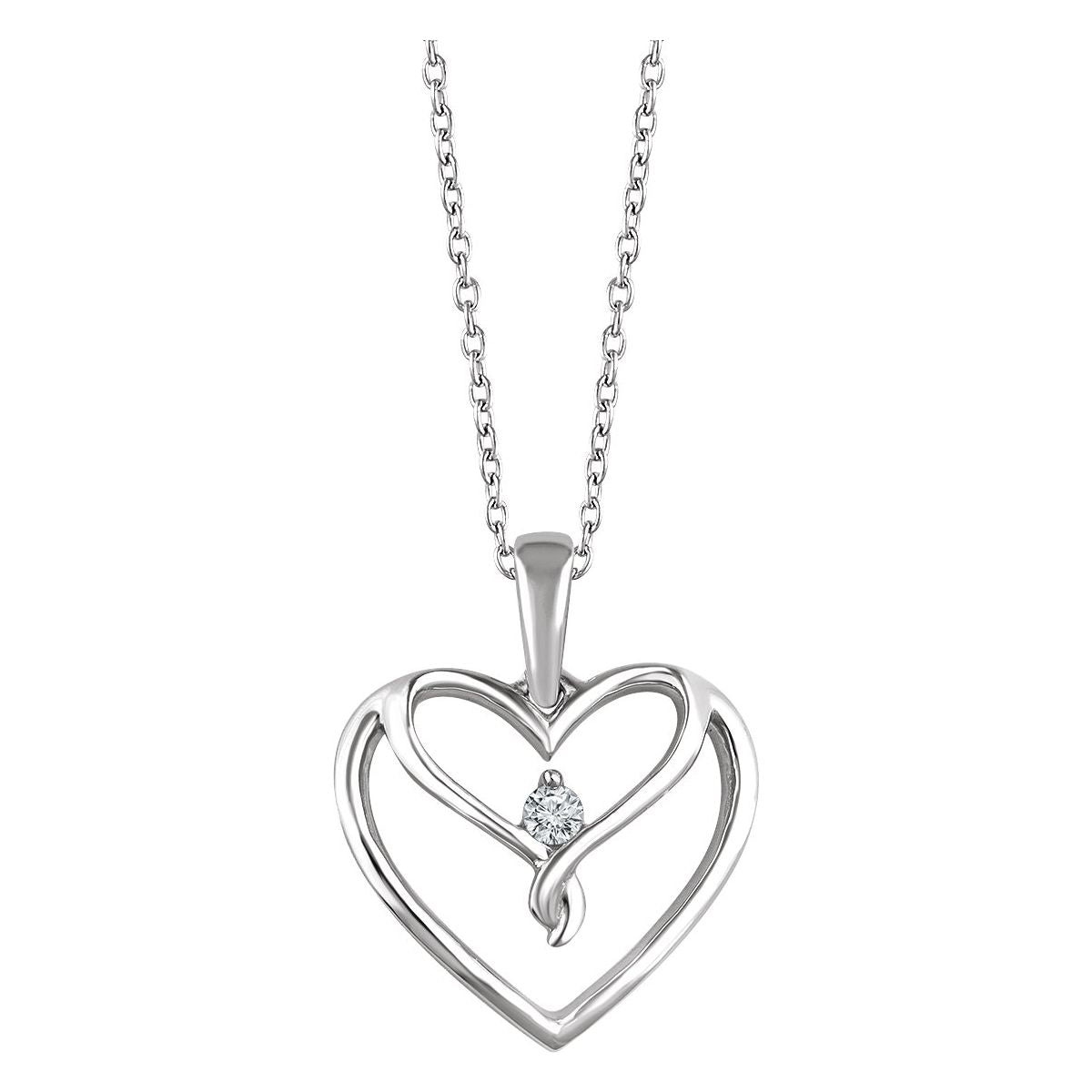Sterling Silver .05 CT Natural Diamond Heart 16-18" Necklace