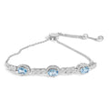 .925 Sterling Silver Swiss Blue Topaz and White Sapphire Bolo Bracelet