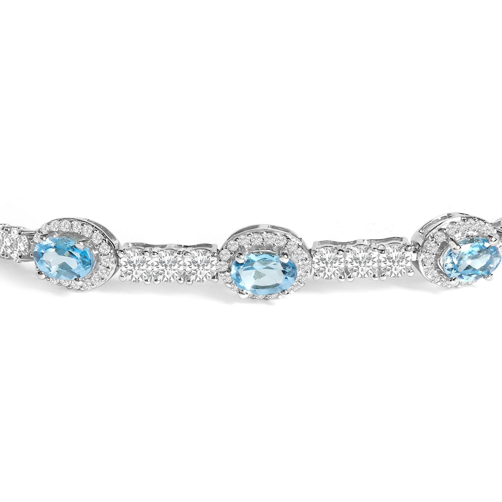.925 Sterling Silver Swiss Blue Topaz and White Sapphire Bolo Bracelet