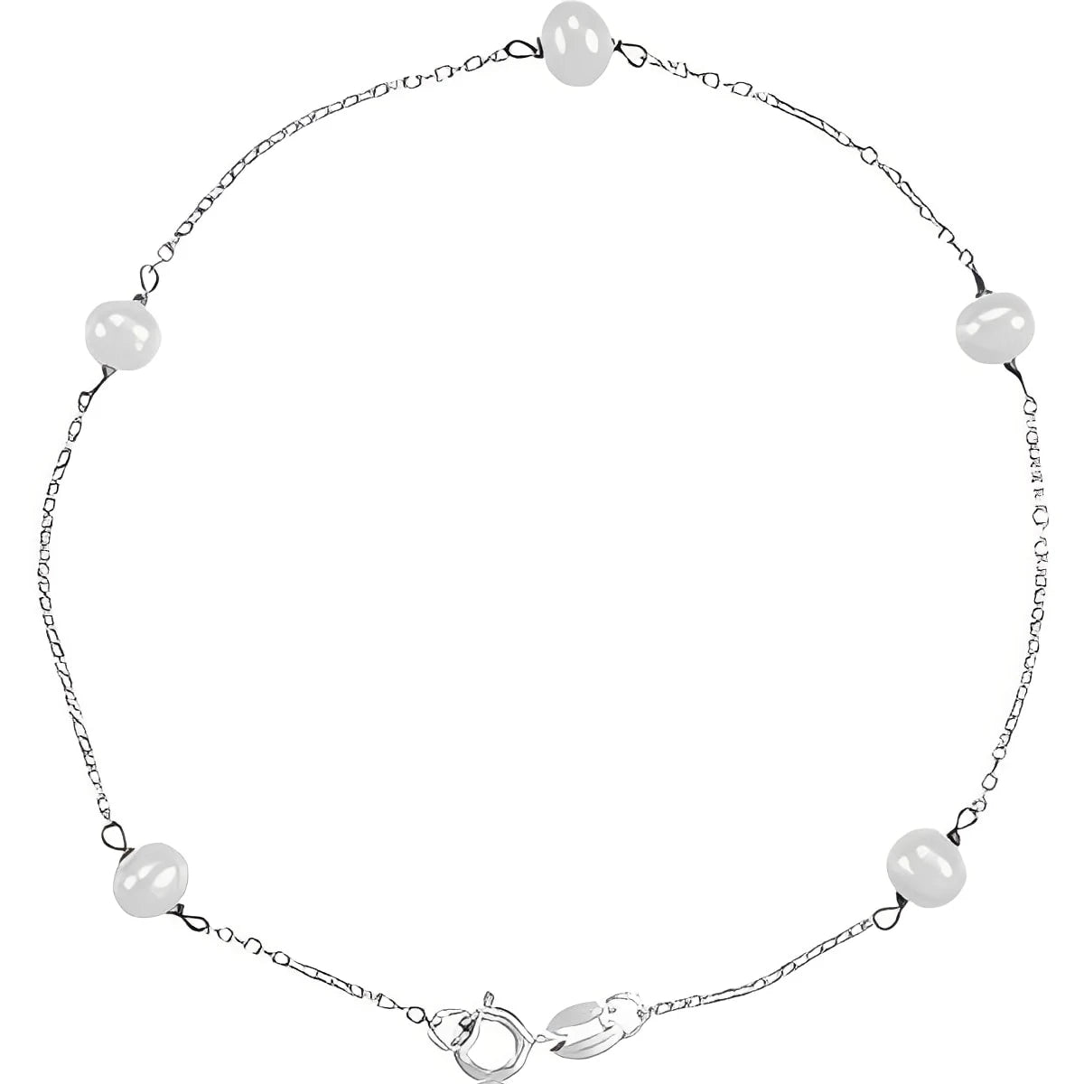 Sterling Silver Cultured White Freshwater Pearl 5-Station 7" Bracelet
