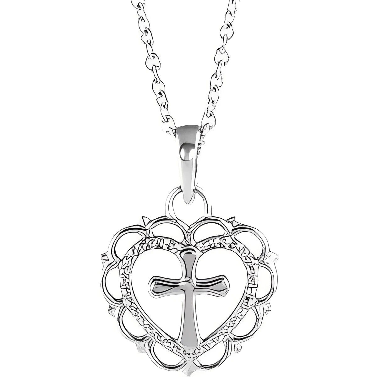 Sterling Silver Youth Heart with Cross 16-18" Necklace