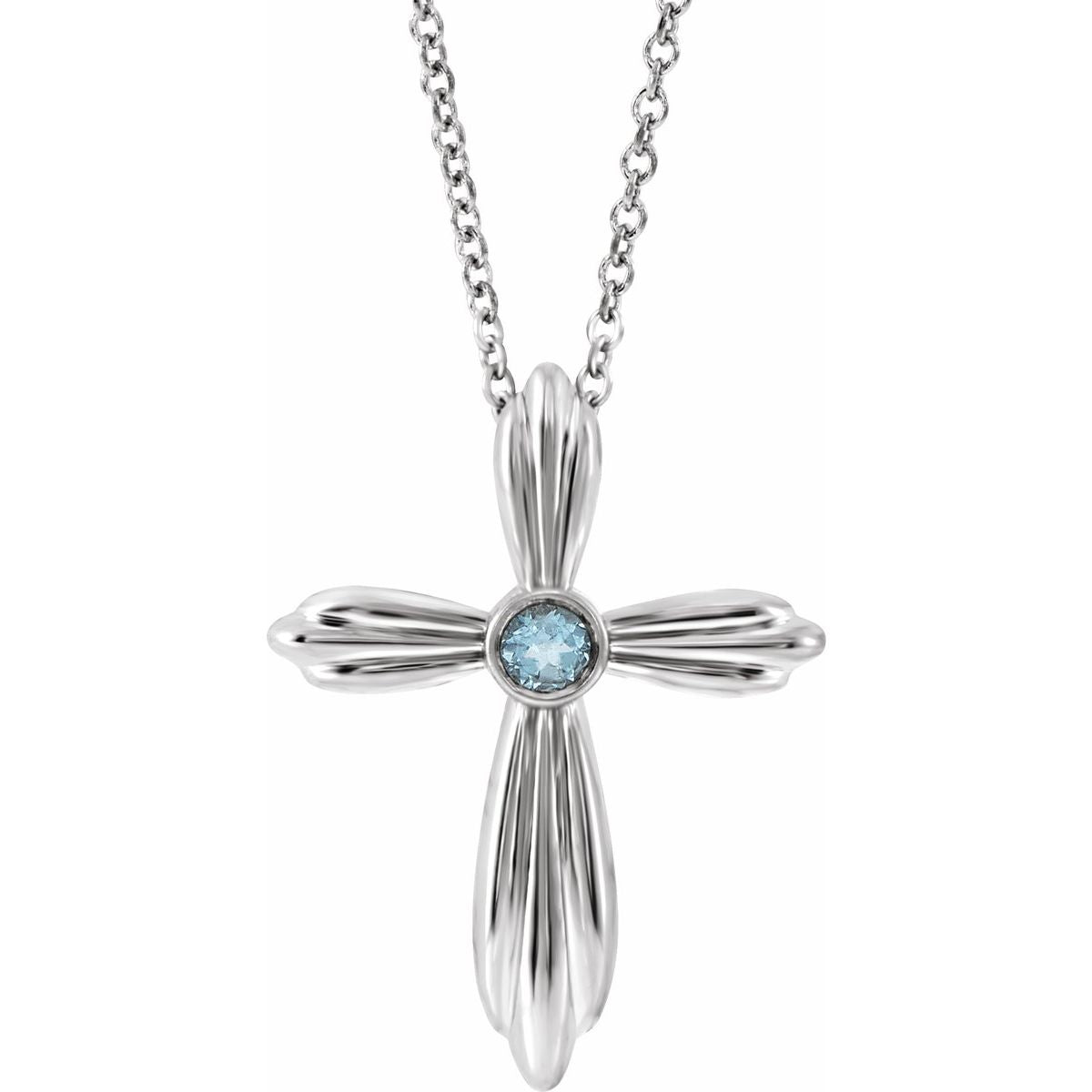 Sterling Silver Natural Aquamarine Cross 16-18" Necklace