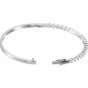 Sterling Silver  Imitation White Cubic Zirconia Bangle 7" Bracelet