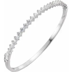 Sterling Silver  Imitation White Cubic Zirconia Bangle 7" Bracelet