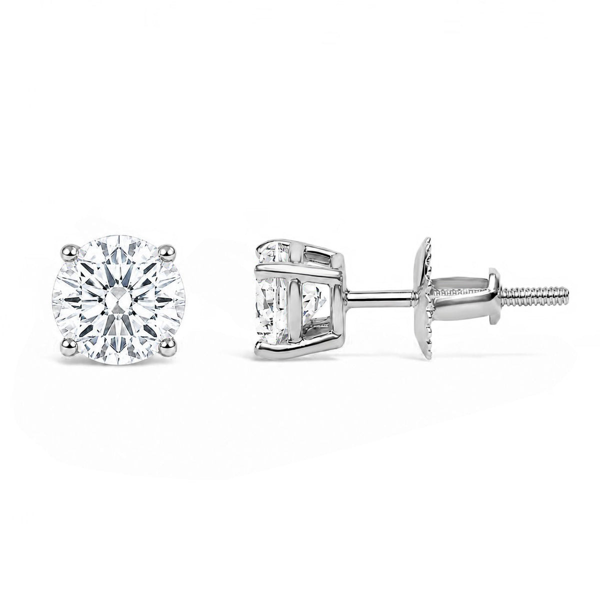 IGI Certified 14K White Gold 1.00 Cttw Round Lab Grown Diamond Solitaire Stud Earrings