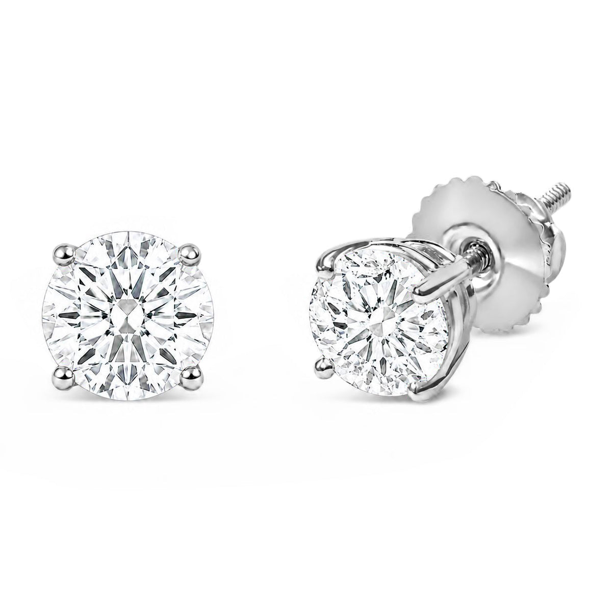 IGI Certified 14K White Gold 1.00 Cttw Round Lab Grown Diamond Solitaire Stud Earrings